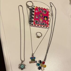 Girls flower necklace ring keychain bundle